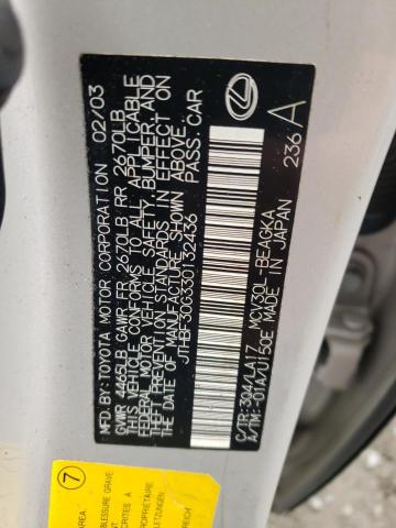 Photo 10 from auction – 2003 LEXUS ES 300 with VIN JTHBF30G330132436