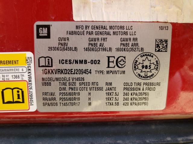 Photo 10 from auction – 2014 GMC ACADIA SLT with VIN 1GKKVRKD2EJ209454