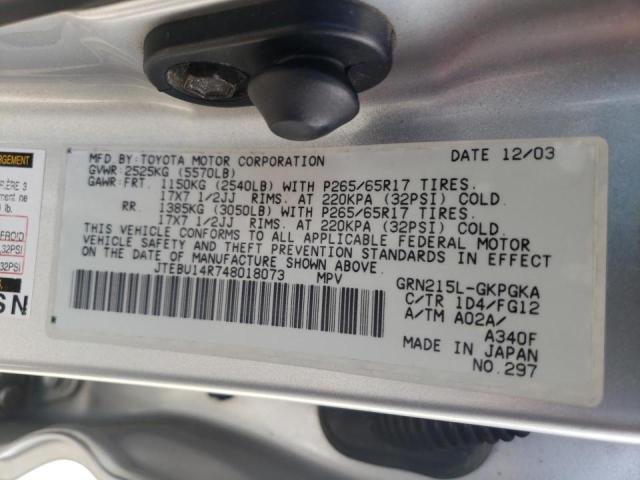 Photo 10 from auction – 2004 TOYOTA 4RUNNER SR with VIN JTEBU14R748018073