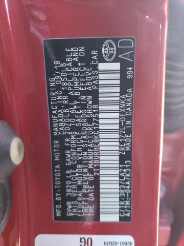 Photo 10 from auction – 2019 TOYOTA COROLLA L with VIN 2T1BURHE8KC177518