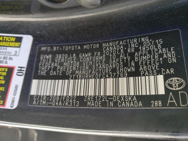 Photo 10 from auction – 2015 TOYOTA COROLLA L with VIN 2T1BURHE0FC437769