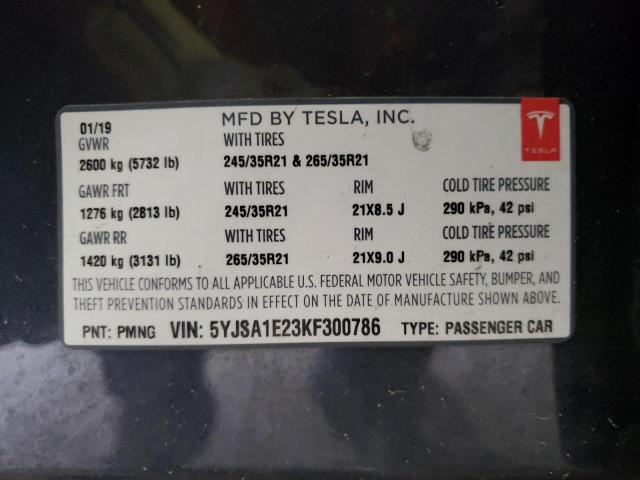 Photo 10 from auction – 2019 TESLA MODEL S with VIN 5YJSA1E23KF300786