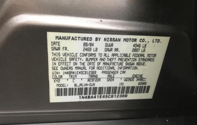 Foto 10 de la subasta – 2005 NISSAN MAXIMA SE con VIN 1N4BA41E45C812369