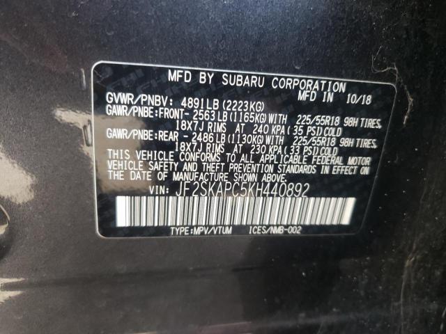 Photo 10 from auction – 2019 SUBARU FORESTER S with VIN JF2SKAPC5KH440892