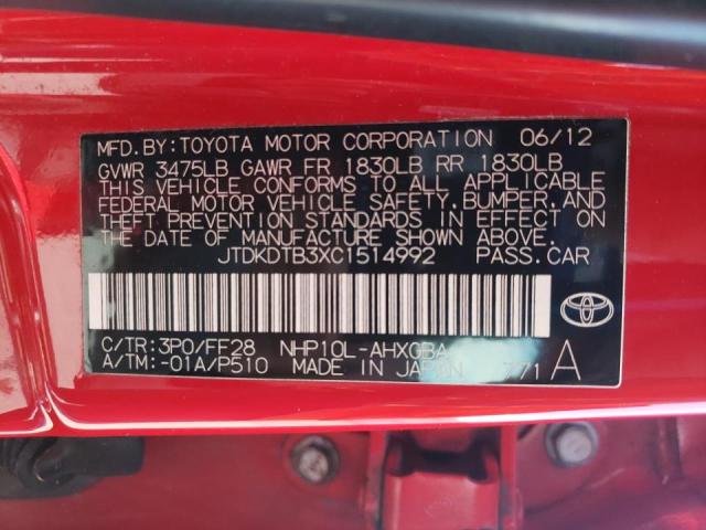 Photo 10 from auction – 2012 TOYOTA PRIUS C with VIN JTDKDTB3XC1514992