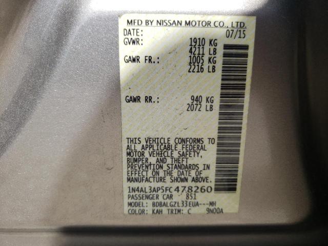 Photo 10 from auction – 2015 NISSAN ALTIMA 2.5 with VIN 1N4AL3AP5FC478260