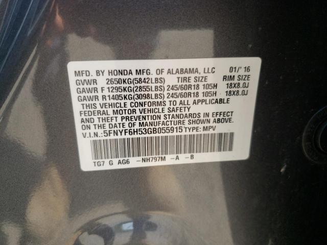 Photo 10 from auction – 2016 HONDA PILOT EXL with VIN 5FNYF6H53GB055915