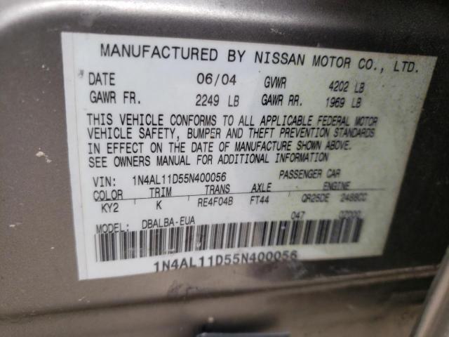 Photo 10 from auction – 2005 NISSAN ALTIMA with VIN 1N4AL11D55N400056