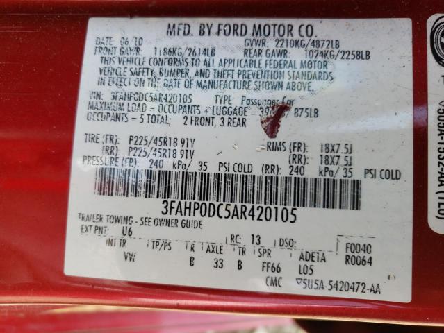 Photo 10 from auction – 2010 FORD FUSION SPO with VIN 3FAHP0DC5AR420105