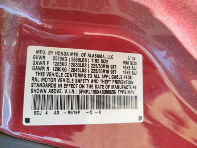 Photo 10 from auction – 2004 HONDA ODYSSEY EX with VIN 5FNRL186X4B088656