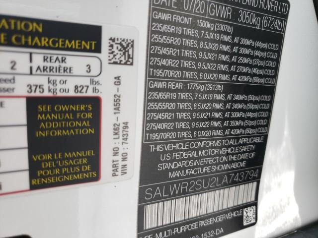 Photo 10 from auction – 2020 LAND ROVER RANGE ROVE with VIN SALWR2SU2LA743794
