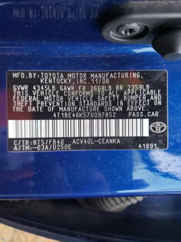 Photo 10 from auction – 2007 TOYOTA CAMRY CE with VIN 4T1BE46K57U097852