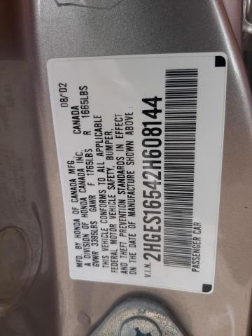 Photo 10 from auction – 2002 HONDA CIVIC LX with VIN 2HGES16542H608144