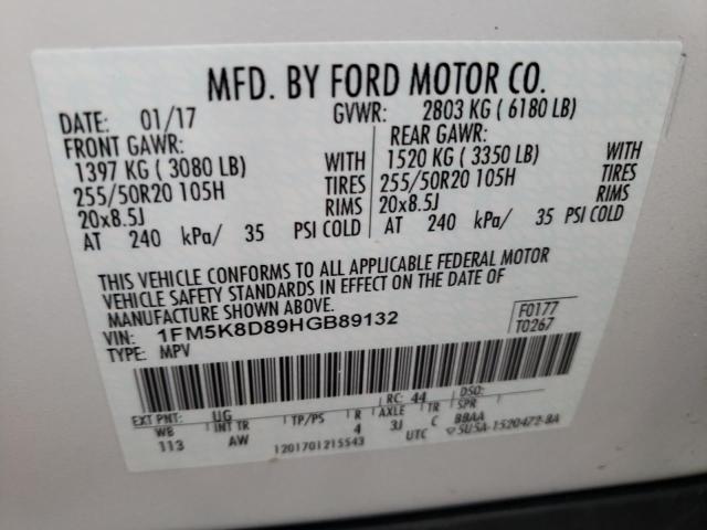 Photo 10 from auction – 2017 FORD EXPLORER X with VIN 1FM5K8D89HGB89132