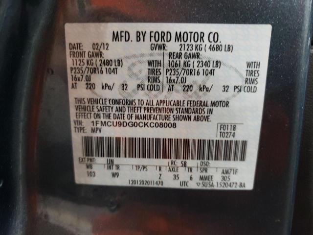 Photo 10 from auction – 2012 FORD ESCAPE XLT with VIN 1FMCU9DG0CKC08008