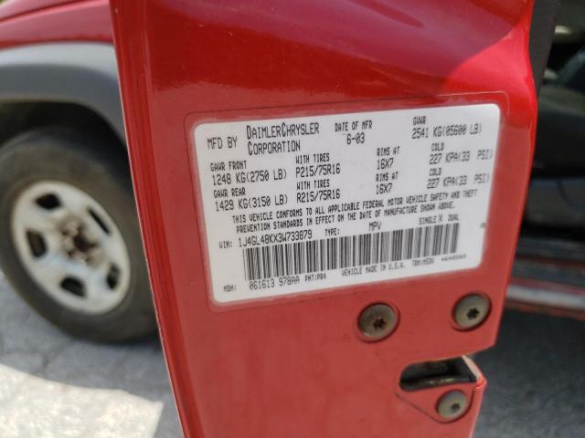 Photo 10 from auction – 2003 JEEP LIBERTY SP with VIN 1J4GL48KX3W733879