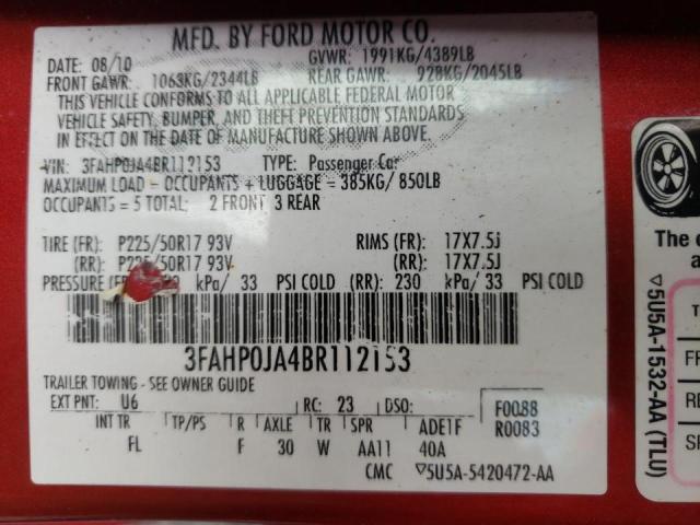Photo 10 from auction – 2011 FORD FUSION SEL with VIN 3FAHP0JA4BR112153
