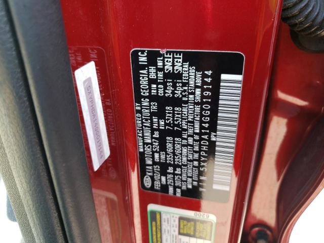 Photo 10 from auction – 2016 KIA SORENTO EX with VIN 5XYPHDA14GG019144