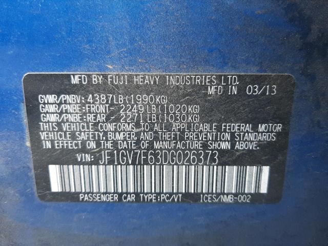 Photo 10 from auction – 2013 SUBARU IMPREZA WR with VIN JF1GV7F63DG026373