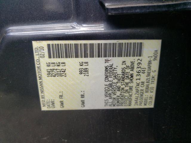 Photo 10 from auction – 2010 NISSAN ALTIMA BAS with VIN 1N4AL2AP7AC136392