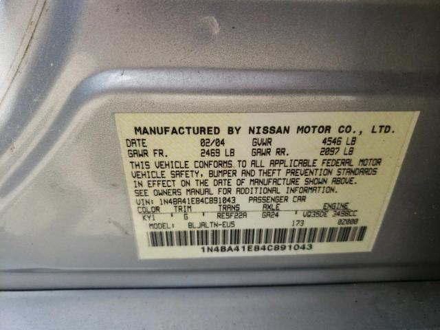 Photo 10 from auction – 2004 NISSAN MAXIMA SE with VIN 1N4BA41E84C891043
