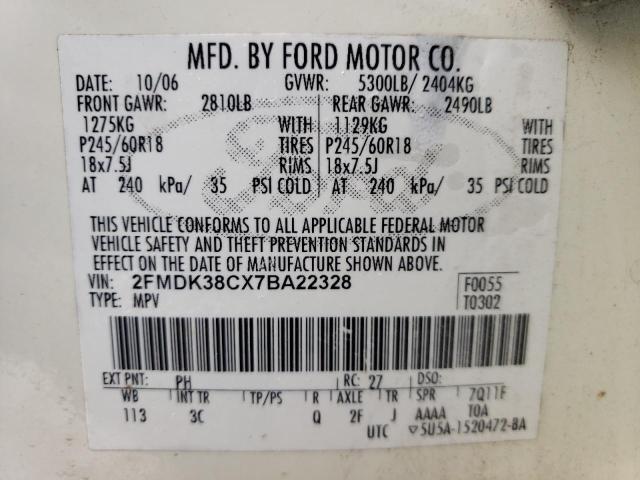 Photo 10 from auction – 2007 FORD EDGE SEL with VIN 2FMDK38CX7BA22328