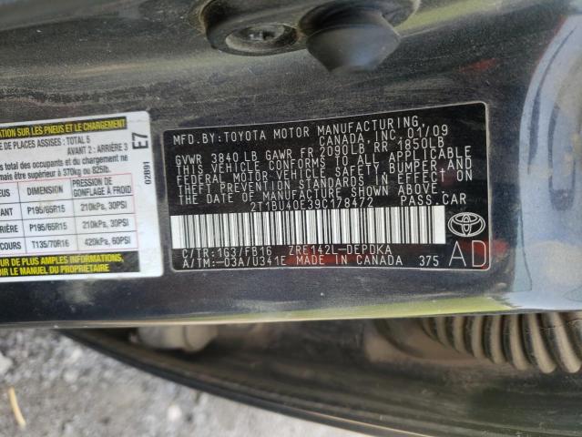 Photo 10 from auction – 2009 TOYOTA COROLLA BA with VIN 2T1BU40E39C178472