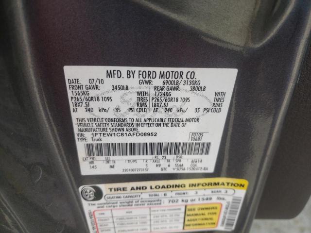 Photo 10 from auction – 2010 FORD F150 SUPER with VIN 1FTEW1C81AFD08952