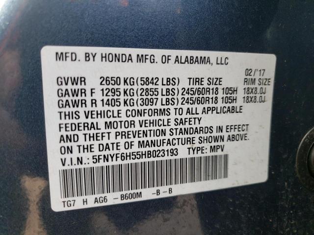Photo 10 from auction – 2017 HONDA PILOT EXL with VIN 5FNYF6H55HB023193