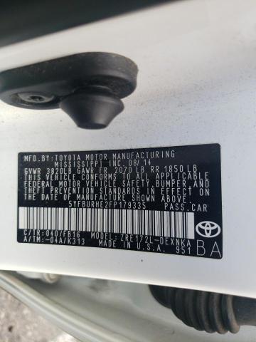 Photo 10 from auction – 2015 TOYOTA COROLLA L with VIN 5YFBURHE2FP179335