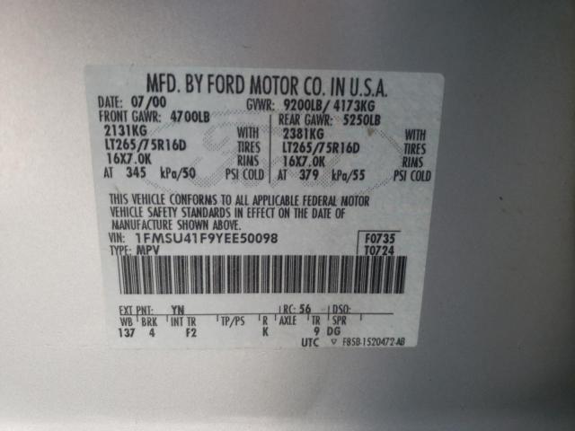 Photo 10 from auction – 2000 FORD EXCURSION with VIN 1FMSU41F9YEE50098