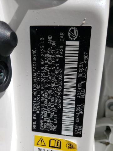 Photo 10 from auction – 2019 LEXUS ES 300H with VIN 58AB21B1XKU003552