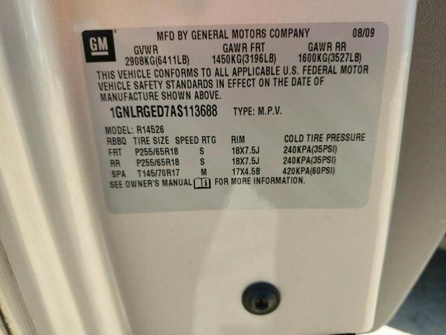 Photo 10 from auction – 2010 CHEVROLET TRAVERSE L with VIN 1GNLRGED7AS113688