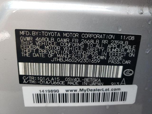 Photo 10 from auction – 2009 LEXUS ES 350 with VIN JTHBJ46G292301659
