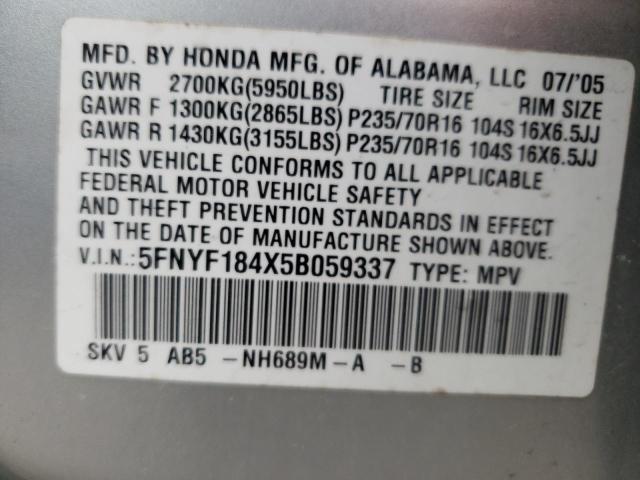 Photo 10 from auction – 2005 HONDA PILOT EX with VIN 5FNYF184X5B059337