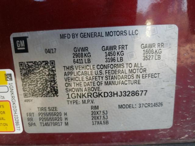 Photo 10 from auction – 2017 CHEVROLET TRAVERSE with VIN 1GNKRGKD3HJ328677