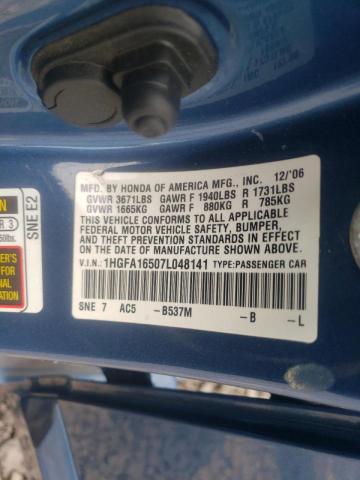 Photo 10 from auction – 2007 HONDA CIVIC with VIN 1HGFA16507L048141