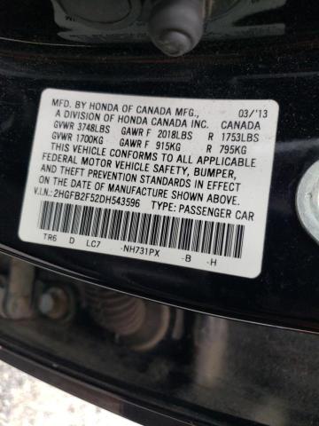 Photo 10 from auction – 2013 HONDA CIVIC LX with VIN 2HGFB2F52DH543596