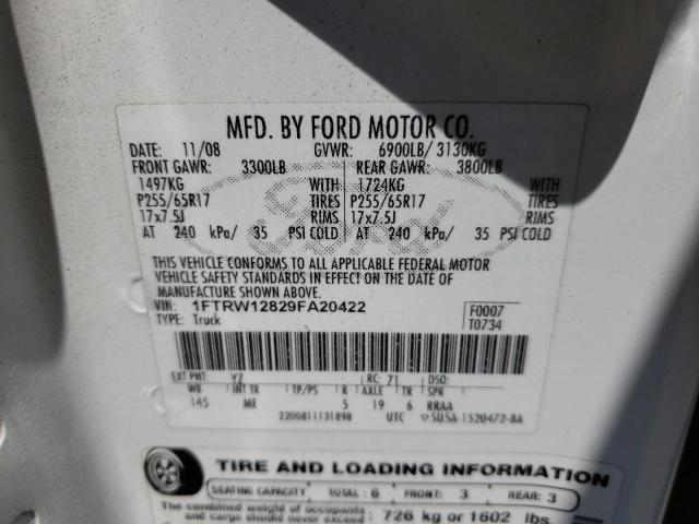 Photo 10 from auction – 2009 FORD F150 SUPER with VIN 1FTRW12829FA20422
