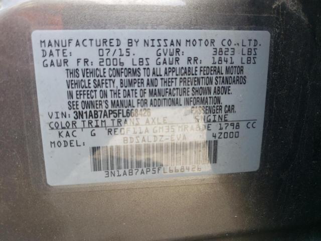 Photo 10 from auction – 2015 NISSAN SENTRA S with VIN 3N1AB7AP5FL668426