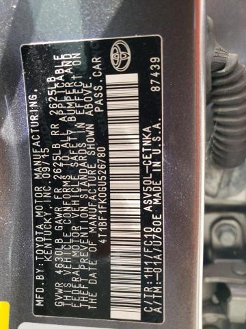 Photo 10 from auction – 2016 TOYOTA CAMRY LE with VIN 4T1BF1FK0GU526780