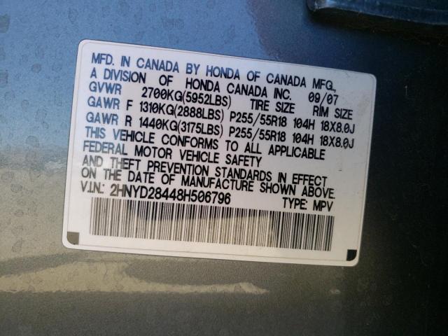 Photo 10 from auction – 2008 ACURA MDX TECHNO with VIN 2HNYD28448H506796