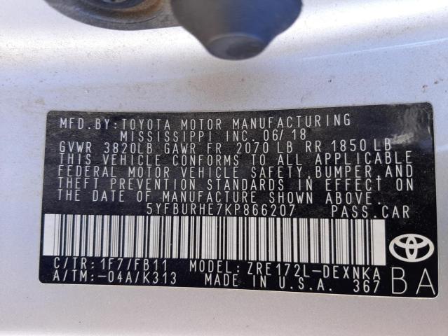 Photo 10 from auction – 2019 TOYOTA COROLLA L with VIN 5YFBURHE7KP866207