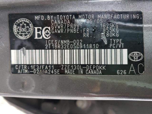 Photo 10 from auction – 2005 TOYOTA COROLLA CE with VIN 2T1BR32E05C911810