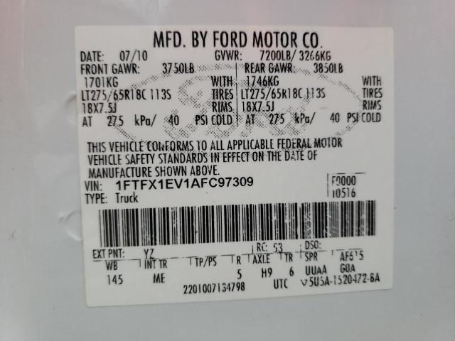 Photo 10 from auction – 2010 FORD F150 SUPER with VIN 1FTFX1EV1AFC97309