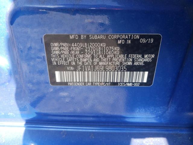 Photo 10 from auction – 2020 SUBARU WRX LIMITE with VIN JF1VA1J69L9803035