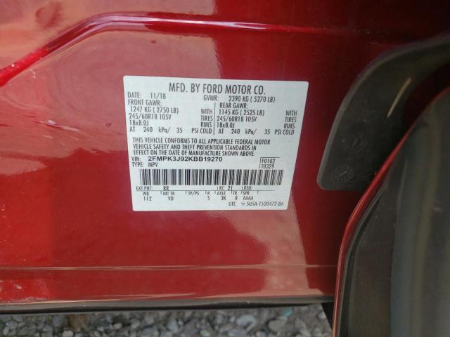 Photo 10 from auction – 2019 FORD EDGE SEL with VIN 2FMPK3J92KBB19270