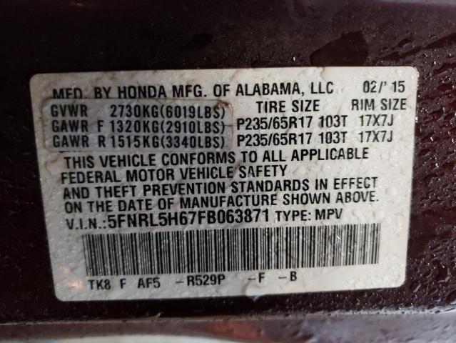 Photo 10 from auction – 2015 HONDA ODYSSEY EX with VIN 5FNRL5H67FB063871