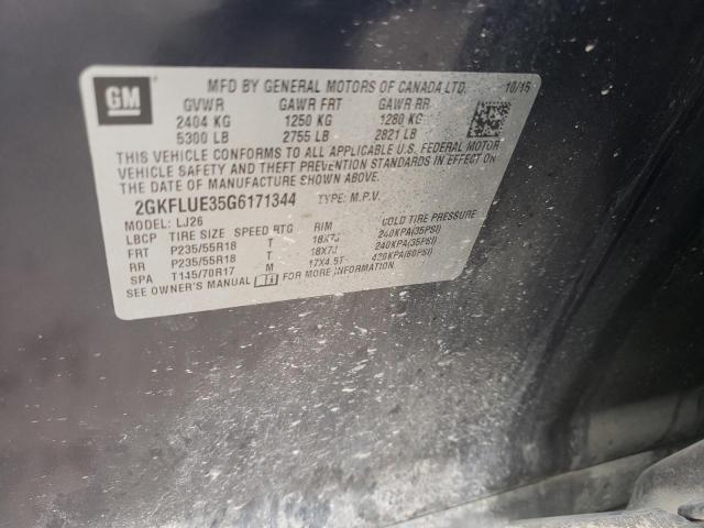 Photo 10 from auction – 2016 GMC TERRAIN SL with VIN 2GKFLUE35G6171344