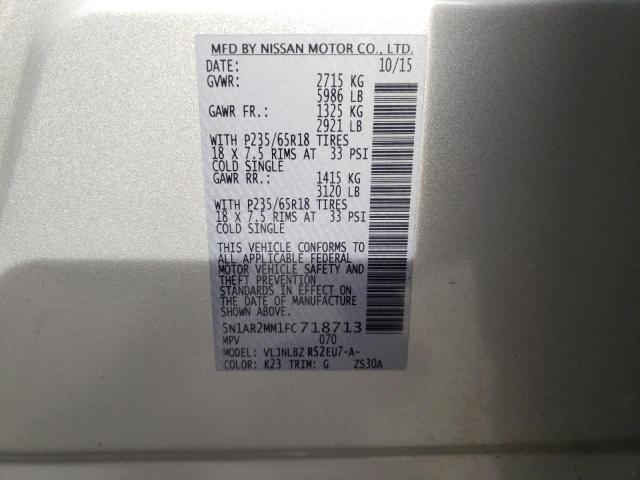 Photo 10 from auction – 2015 NISSAN PATHFINDER with VIN 5N1AR2MM1FC718713